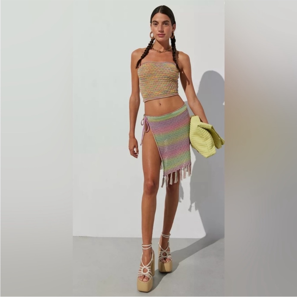 🆕 UO Out From Under Crochet Sarong Purple Rainbow Boho Swim Cover-Up - Picture 3 of 6